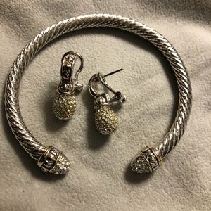 John Medeiros Pave cuff bracelet and earring set